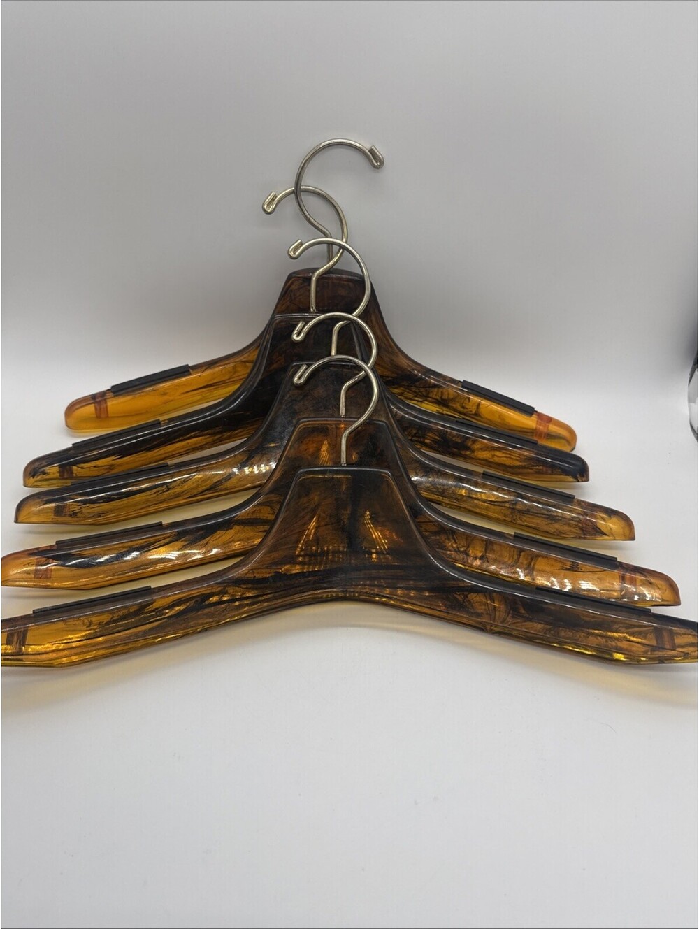 5 Vintage Henry Hanger Co Faux Tortoise Shell Lucite Suit Coat Hangers MCM